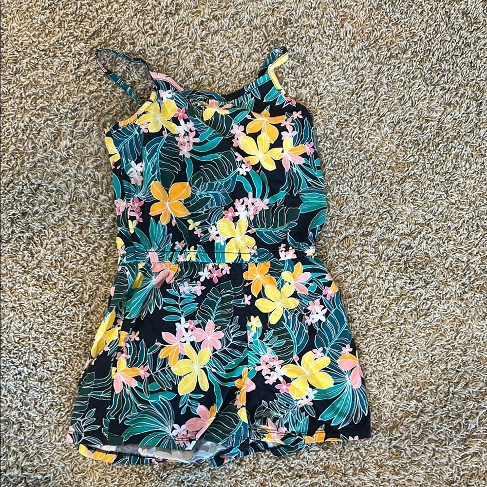 Old Navy Kids Tropical Floral Romper - Black, Yellow, Green